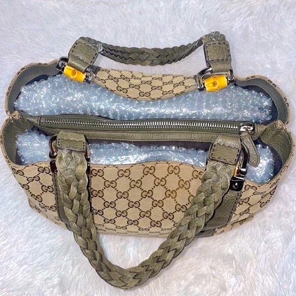 Gucci Monogram GG Canvas Leather Bamboo Bar Large Shoulder Tote & Folio Wallet - Picture 6 of 17